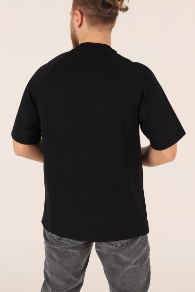 Siyah Oversize Reglan Kol Baskılı Erkek Tişört 174337