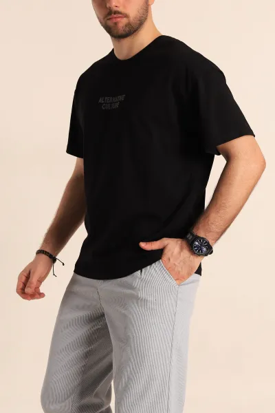 Siyah Oversize Sırt Baskılı Erkek Tişört 247955