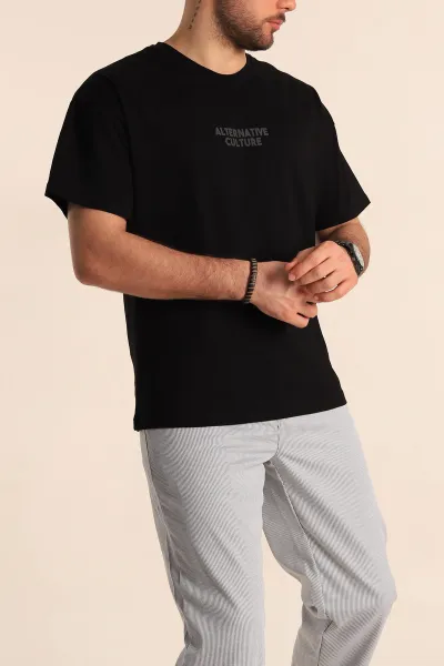Siyah Oversize Sırt Baskılı Erkek Tişört 247955