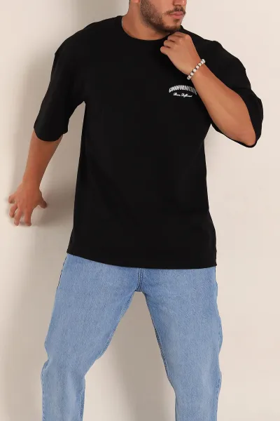 Siyah Oversize Suprem Kumaş Sırt Baskılı Erkek Tişört 267365