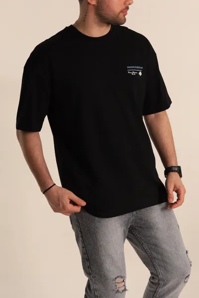 Siyah Oversize Suprem Kumaş Sırt Baskılı Erkek Tişört 267435