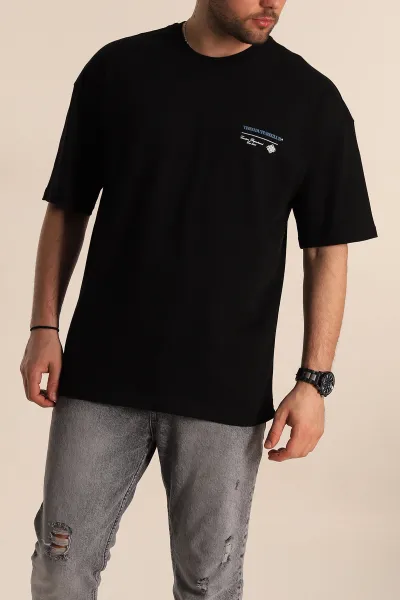Siyah Oversize Suprem Kumaş Sırt Baskılı Erkek Tişört 267435