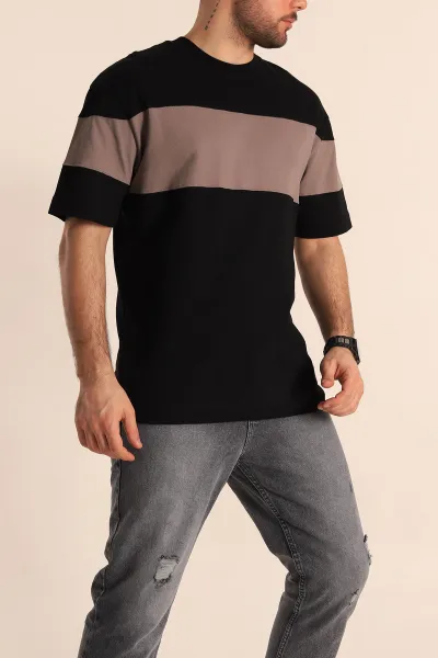 Siyah Oversize Suprem Parçalı Erkek Tişört 249447