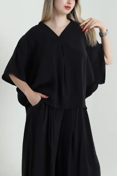 Siyah Oversize Tencel Kadın İkili Takım 471672