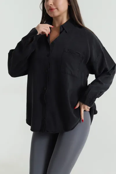 Siyah Oversize Tensel Kadın Gömlek 492647