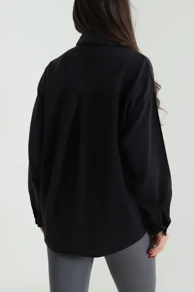 Siyah Oversize Tensel Kadın Gömlek 492647