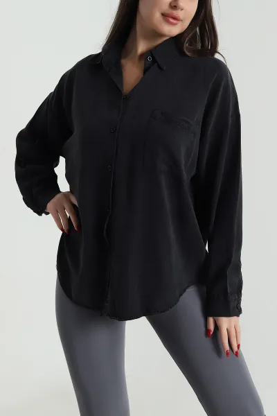 Siyah Oversize Tensel Kadın Gömlek 492647