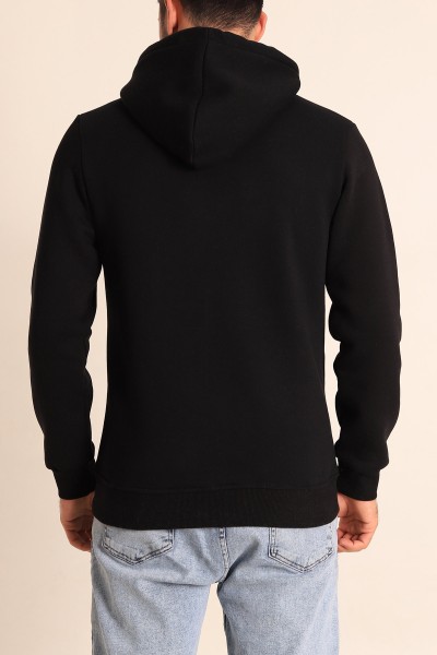 Siyah Oversize Üç İp Şardonlu Basic Kapüşonlu Erkek Sweatshirt 222525