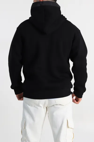 Siyah Oversize Üç İp Şardonlu Kapüşonlu Erkek Sweatshirt 309118
