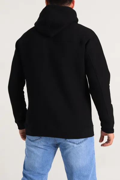 Siyah Oversize Üç İp Şardonlu Kapüşonlu Sweatshirt 300917