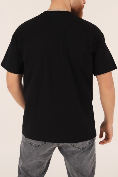 Siyah Oversize Yazı Baskılı Cep Detay 169644