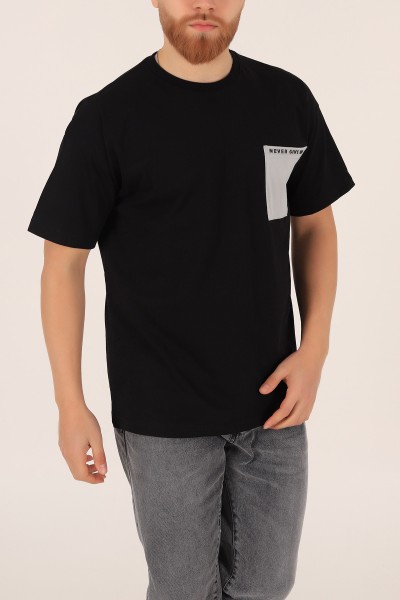 Siyah Oversize Yazı Baskılı Cep Detay 169644