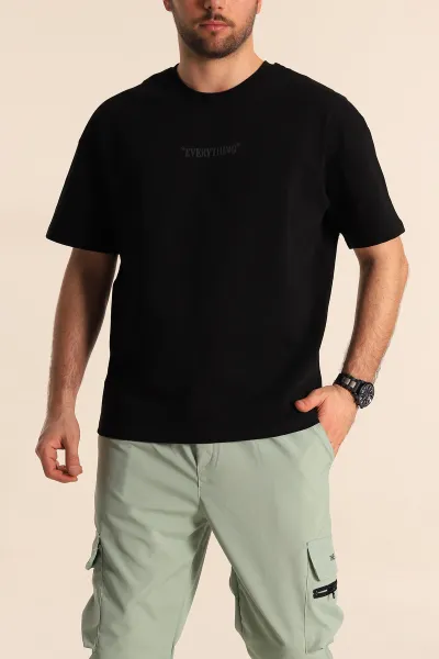 Siyah Oversize Yazı Detay Erkek Tişört 247981