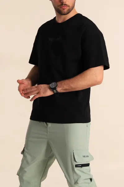 Siyah Oversize Yazı Detay Erkek Tişört 247981