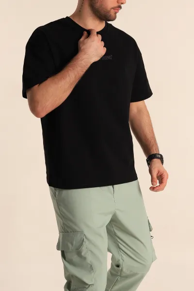 Siyah Oversize Yazı Detay Erkek Tişört 247981