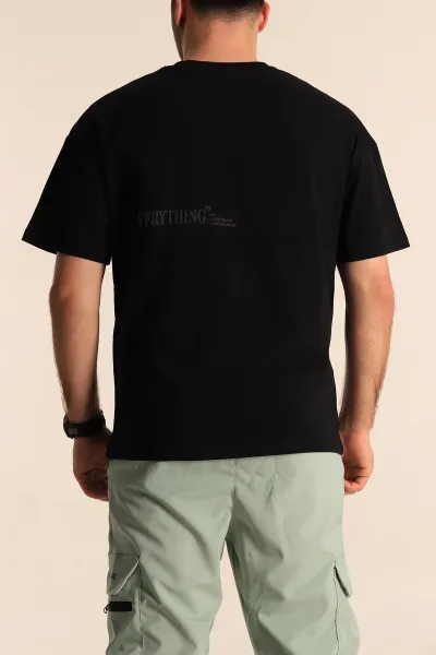 Siyah Oversize Yazı Detay Erkek Tişört 247981