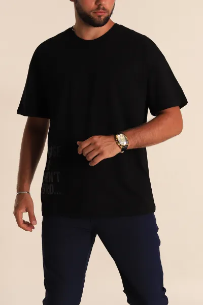 Siyah Oversize Yazı Detaylı Erkek Tişört 247943