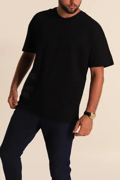 Siyah Oversize Yazı Detaylı Erkek Tişört 247943