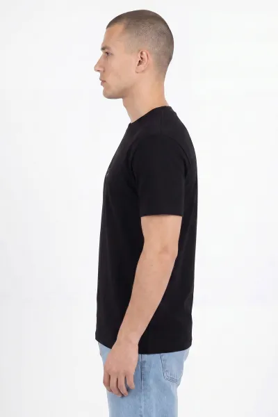 Siyah Oversize Bisiklet Yaka Yazı Detaylı Erkek Tişört 454075