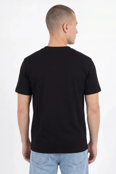 Siyah Oversize Bisiklet Yaka Yazı Detaylı Erkek Tişört 454075