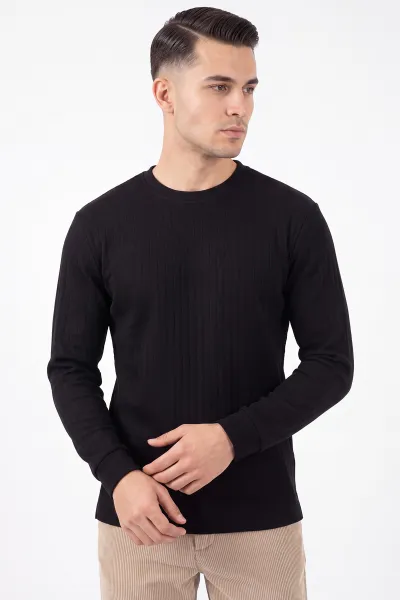 Siyah Oysho Kumaş Çizgili Erkek Sweatshirt 482838