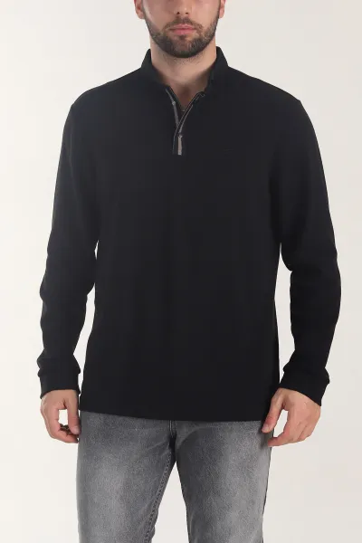 Siyah Oysho Kumaş Düğmeli Polo Yaka Erkek Sweatshirt 406021
