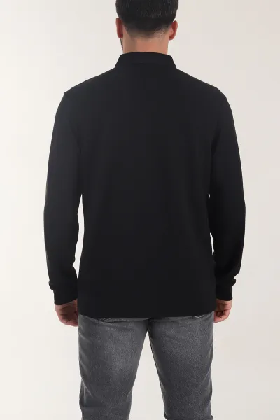 Siyah Oysho Kumaş Düğmeli Polo Yaka Erkek Sweatshirt 406021