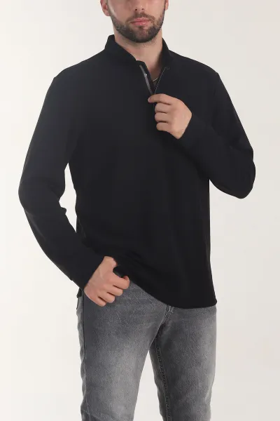 Siyah Oysho Kumaş Düğmeli Polo Yaka Erkek Sweatshirt 406021