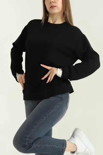 Siyah Oysho Kumaş Garnili Bayan Sweat 335722