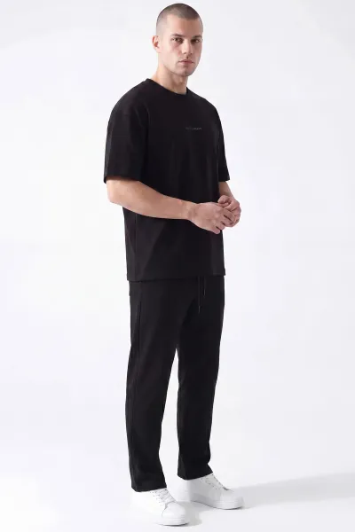 Siyah Oysho Kumaş Oversize Bisiklet Yaka Erkek İkili Takım 445188