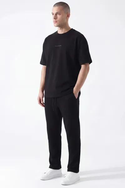 Siyah Oysho Kumaş Oversize Bisiklet Yaka Erkek İkili Takım 445188