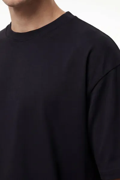 Siyah Oysho Kumaş Oversize Bisiklet Yaka Erkek Tişört 438909
