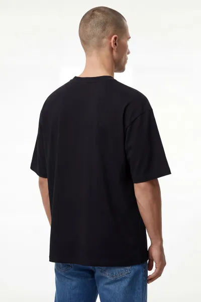 Siyah Oysho Kumaş Oversize Bisiklet Yaka Erkek Tişört 438909