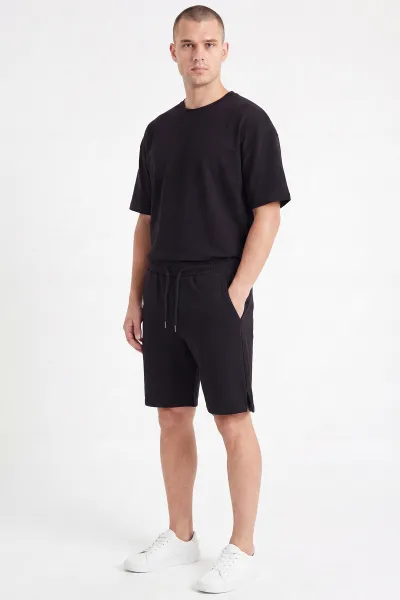 Siyah Oysho Kumaş Oversize Erkek Şortlu Takım 467613