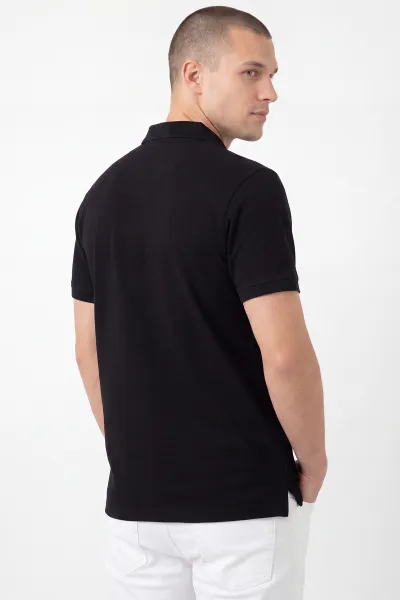 Siyah Oysho Kumaş Polo Yaka Düğme Detaylı Erkek Tişört 462259