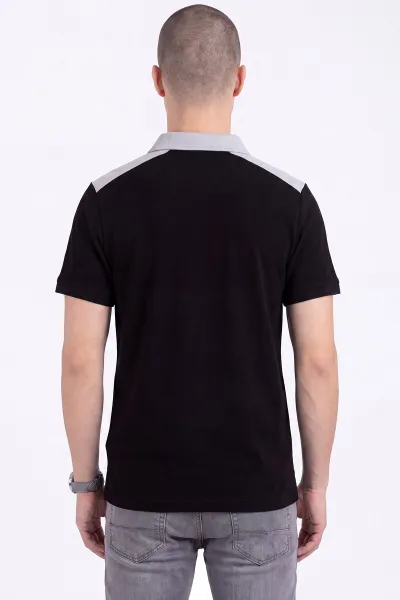 Siyah Oysho Kumaş Polo Yaka Düğme Detaylı Erkek Tişört 471695