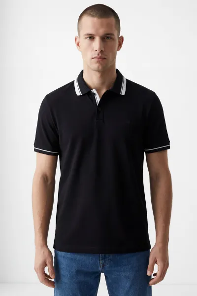 Siyah Oysho Kumaş Polo Yaka Erkek Tişört 447827