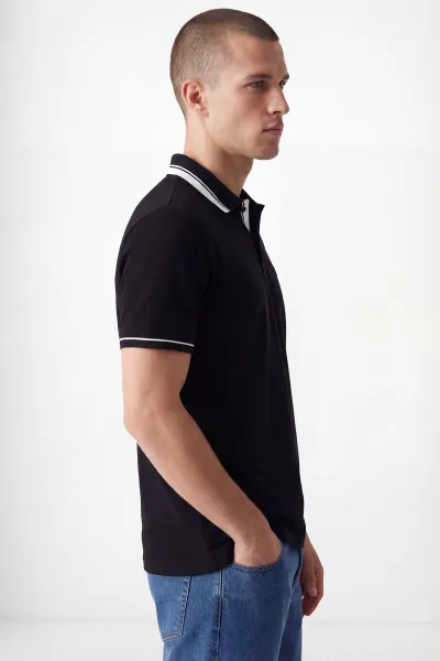 Siyah Oysho Kumaş Polo Yaka Erkek Tişört 447827