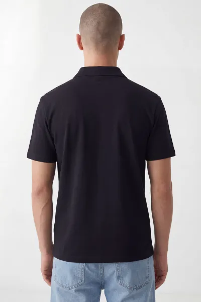 Siyah Oysho Kumaş Polo Yaka Erkek Tişört 450520