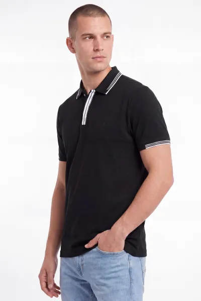 Siyah Oysho Kumaş Polo Yaka Erkek Tişört 462537