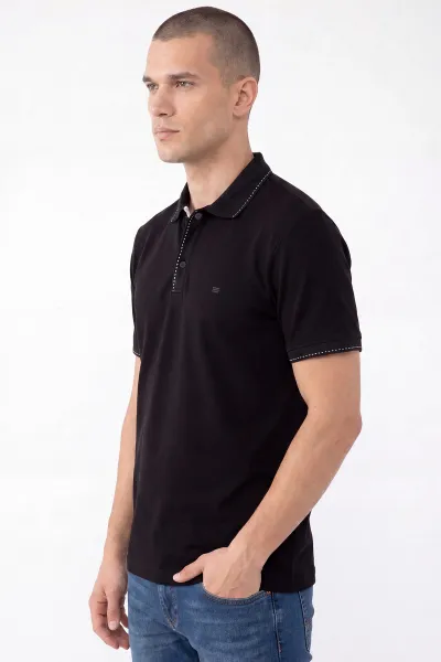 Siyah Oysho Kumaş Polo Yaka Erkek Tişört 467580