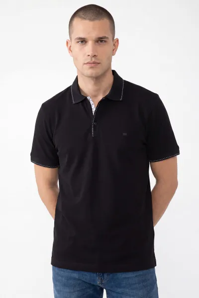 Siyah Oysho Kumaş Polo Yaka Erkek Tişört 467580