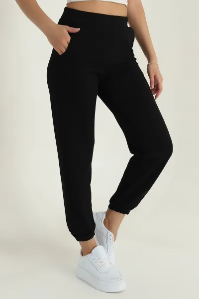 Siyah Paça Çıtçıtlı Modal Kadın Pantolon 381463