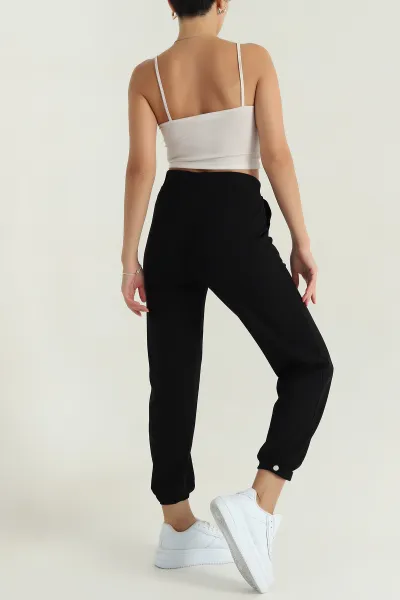 Siyah Paça Çıtçıtlı Modal Kadın Pantolon 381463