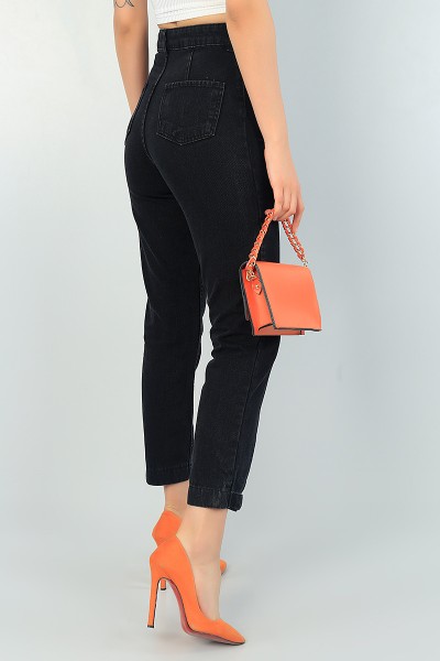 Siyah Paça Çıtçıtlı Mom Bayan Kot Pantolon 66910