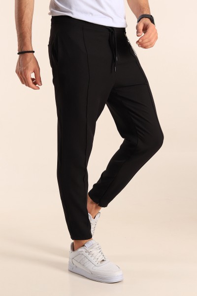 Siyah Paça Fermuarlı Zincirli Erkek Jogger Pantolon 187801