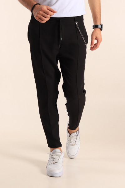 Siyah Paça Fermuarlı Zincirli Erkek Jogger Pantolon 187801