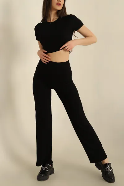 Siyah Pantolon Bluz Fitilli İkili Takım 259973