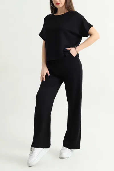 Siyah Pantolon Bluz Kristal Bayan İkili Takım 337801