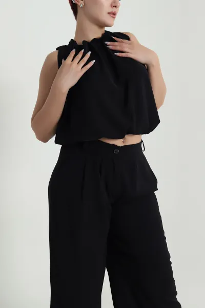 Siyah Pantolon Bluz Linda Kadın İkili Takım 484193